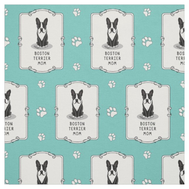 Boston Terrier Mum (black) - Cute dog Fabric (Swatch)