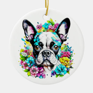 Boston Terrier Mum Paw Print Ceramic Tree Decoration