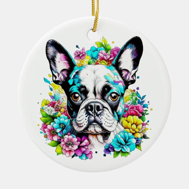 Boston Terrier Mum Paw Print Ceramic Tree Decoration (Front)