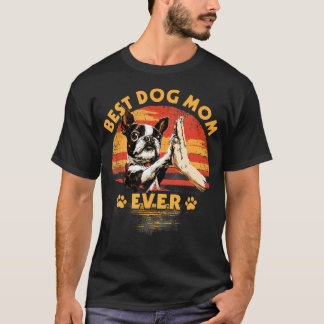 Boston Terrier Mum Retro Sunset Funny Dog T-Shirt