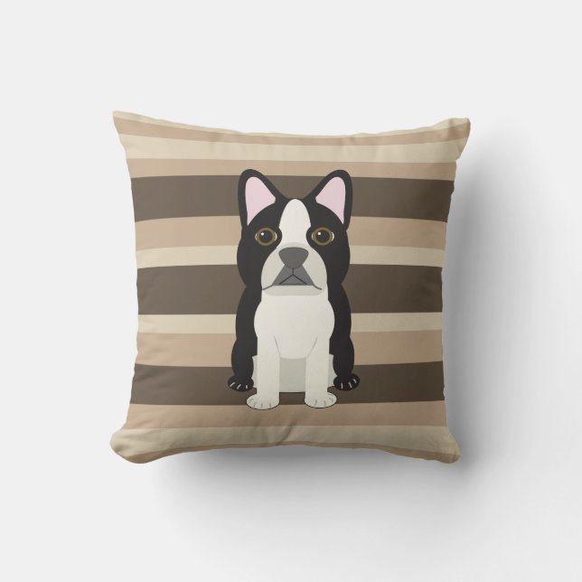 Boston Terrier Neutral striped  Cushion (Front)