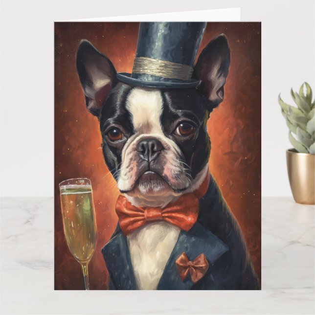 Boston Terrier New Year Card (Small Plant)