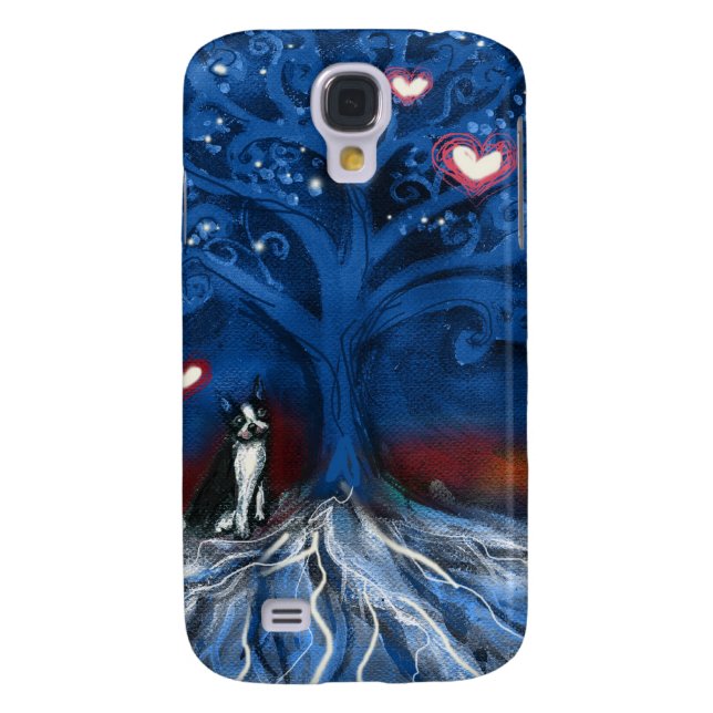 Boston Terrier night love glowing hearts tree Case-Mate Samsung Galaxy Case (Back)
