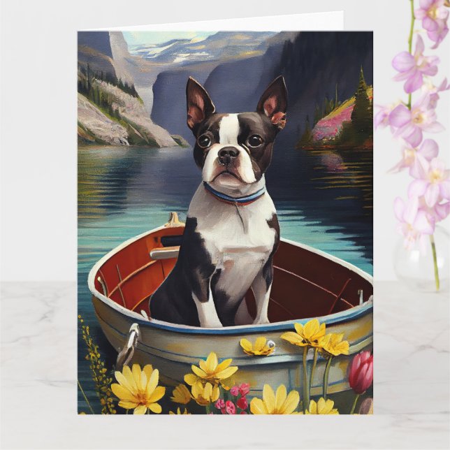 Boston Terrier on a Paddle: A Scenic Adventure Card (Orchid)
