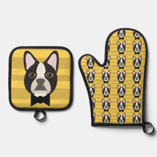 Boston Terrier Oven Mitt & Pot Holder Set