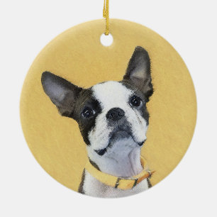 Boston Terrier Painting - Cute Original Dog Art Ceramic Tree Decoration
