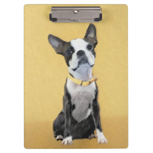 Boston Terrier Painting - Cute Original Dog Art Clipboard