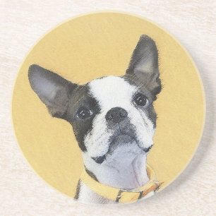 Boston Terrier Painting - Cute Original Dog Art Coaster