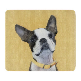 Boston Terrier Painting - Cute Original Dog Art Cutting Board