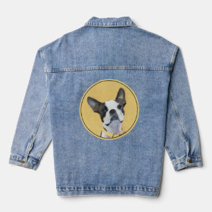 Boston Terrier Painting - Cute Original Dog Art Denim Jacket