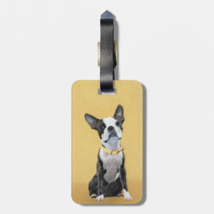 Boston Terrier Painting - Cute Original Dog Art Luggage Tag