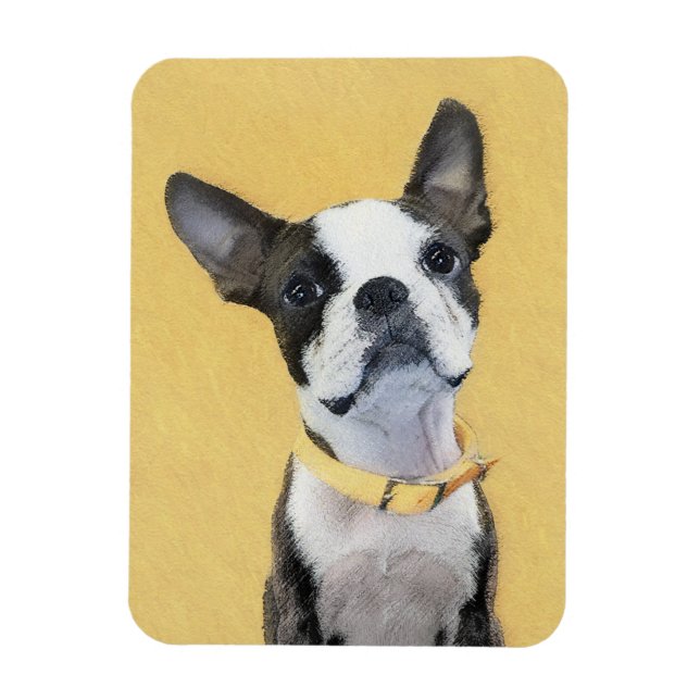 Boston Terrier Painting - Cute Original Dog Art Magnet (Vertical)