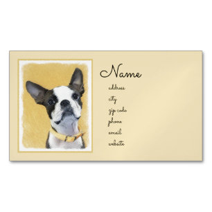 Boston Terrier Painting - Cute Original Dog Art Magnetic Business Card