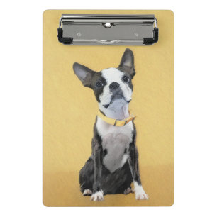 Boston Terrier Painting - Cute Original Dog Art Mini Clipboard
