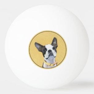 Boston Terrier Painting - Cute Original Dog Art Ping Pong Ball