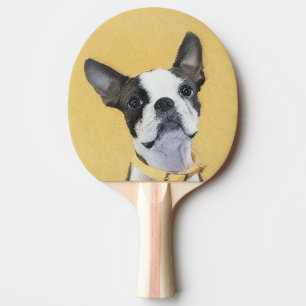 Boston Terrier Painting - Cute Original Dog Art Ping Pong Paddle