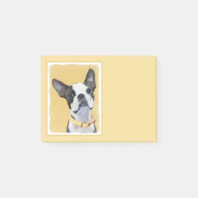 Boston Terrier Painting - Cute Original Dog Art Post-it Notes (Front)