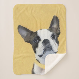 Boston Terrier Painting - Cute Original Dog Art Sherpa Blanket