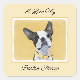 Boston Terrier Painting - Cute Original Dog Art Square Sticker