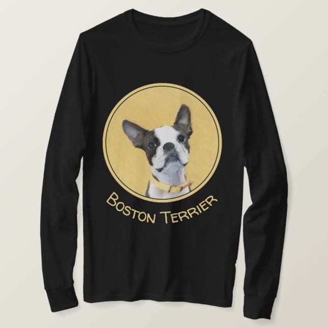 Boston Terrier Painting - Cute Original Dog Art T-Shirt (Design Front)