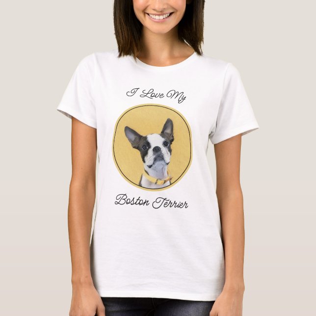 Boston Terrier Painting - Cute Original Dog Art T-Shirt (Front)