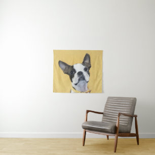 Boston Terrier Painting - Cute Original Dog Art Tapestry
