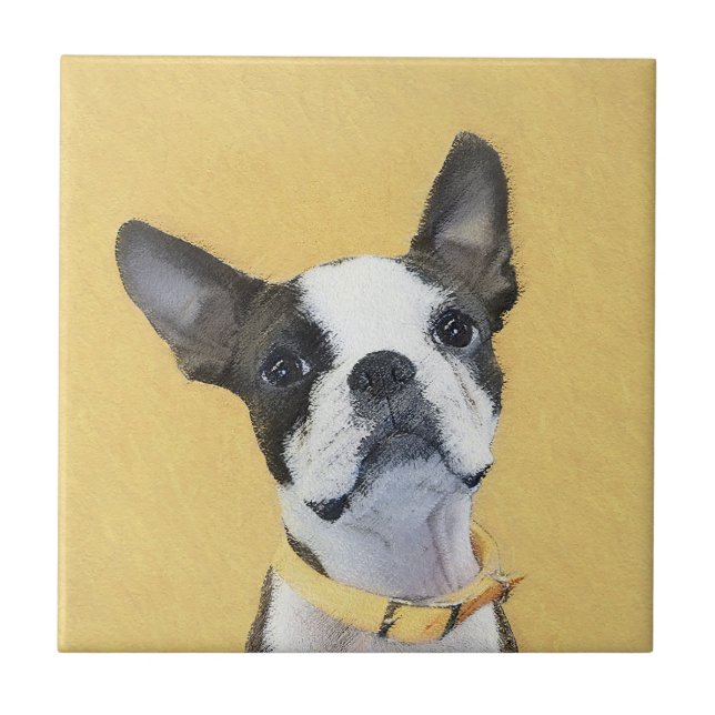 Boston Terrier Painting - Cute Original Dog Art Tile (Front)
