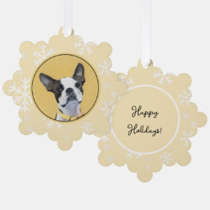 Boston Terrier Painting - Cute Original Dog Art Tree Decoration Card
