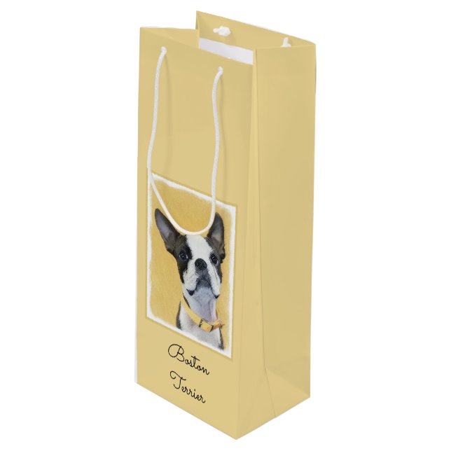 Boston Terrier Painting - Cute Original Dog Art Wine Gift Bag (Front Angled)