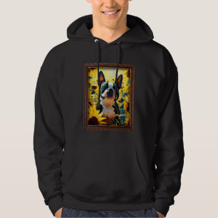 Boston Terrier Painting Sunflower Flower Mom Women Hoodie