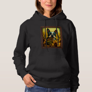 Boston Terrier Painting Sunflower Flower Mom Women Hoodie