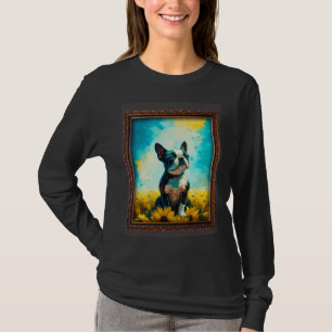 Boston Terrier Painting Sunflower Flower Mom Women T-Shirt