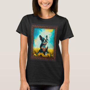 Boston Terrier Painting Sunflower Flower Mom Women T-Shirt