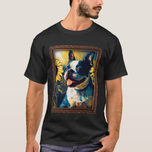Boston Terrier Painting Sunflower Flower Mom Women T-Shirt