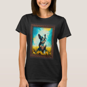 Boston Terrier Painting Sunflower Flower Mum Women T-Shirt