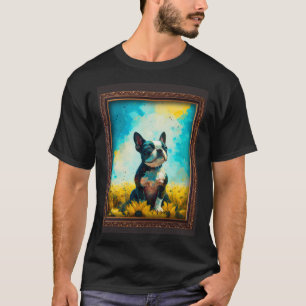 Boston Terrier Painting Sunflower Flower Mum Women T-Shirt