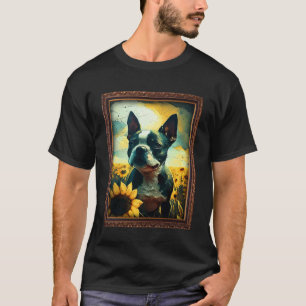 Boston Terrier Painting Sunflower Flower Mum Women T-Shirt