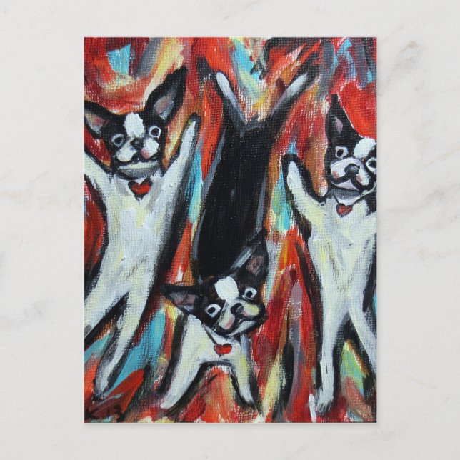Boston Terrier Party Love Postcard (Front)