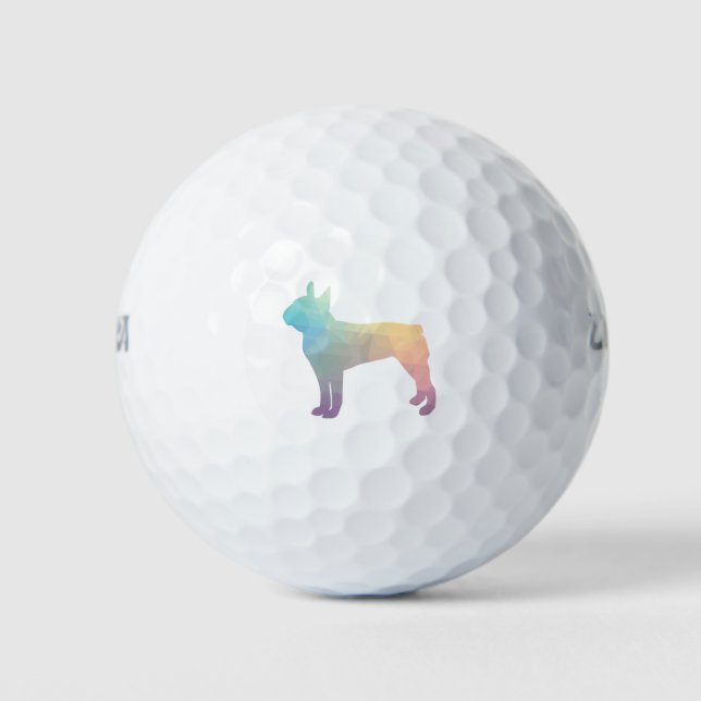 Boston Terrier Pastel Geo Pattern Silhouette Golf Balls (Front)