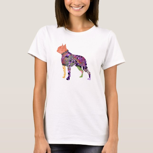 Boston Terrier Patchwork Pet T-Shirt (Front)