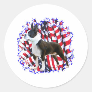 Boston Terrier Patriot Classic Round Sticker