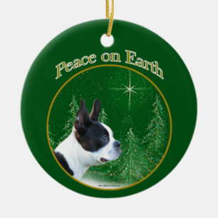 Boston Terrier Peace Ceramic Tree Decoration