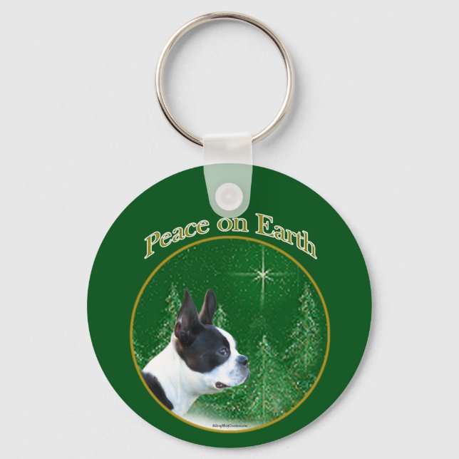 Boston Terrier Peace Key Ring (Front)