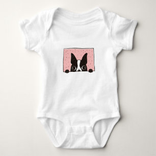 Boston Terrier Peeking Baby Bodysuit