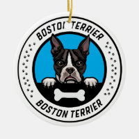 Boston Terrier Peeking Illustration Badge