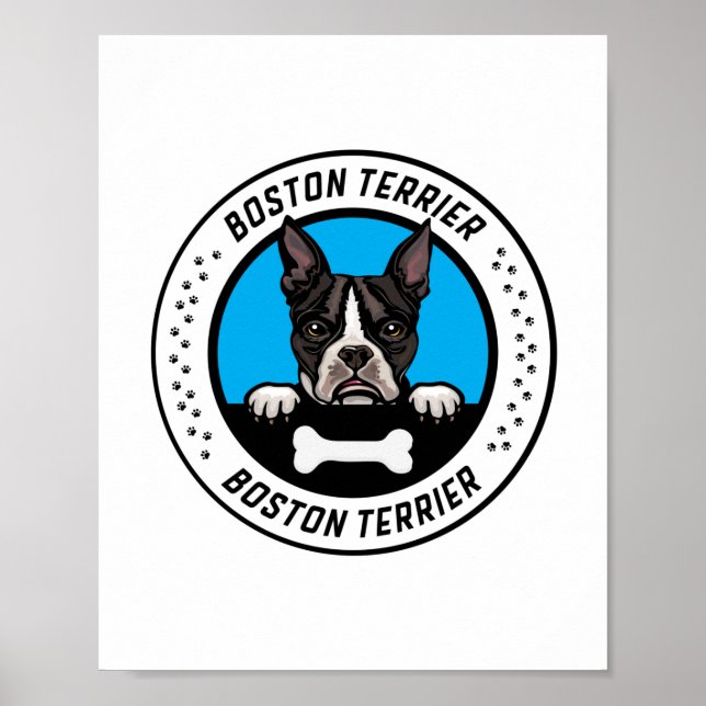 Boston Terrier Peeking Illustration Badge Poster (Front)