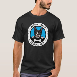 Boston Terrier Peeking Illustration Badge T-Shirt