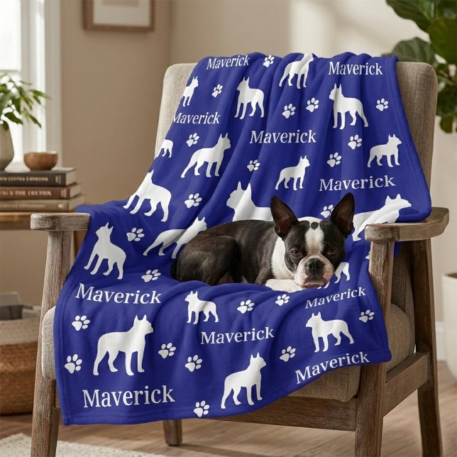 Boston Terrier Personalised Blanket Gift (Boston Terrier blanket - personalized with name and color)