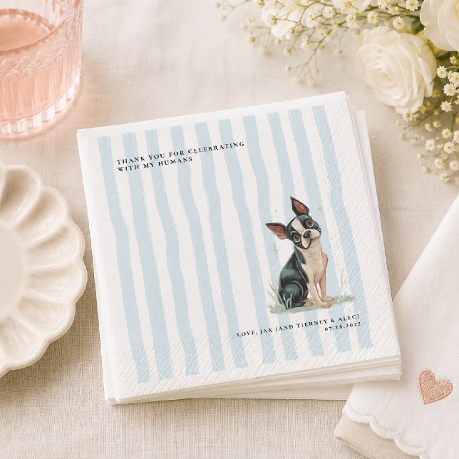 Boston Terrier | Personalised Illustration Wedding Napkin (Creator Uploaded)