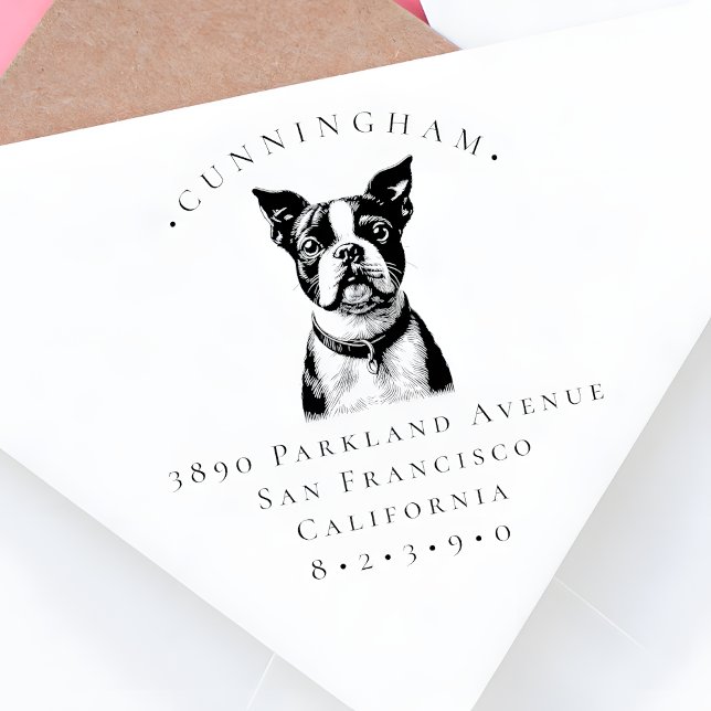 Boston Terrier Pet Dog Surname & Return Address Rubber Stamp (Creator Uploaded)